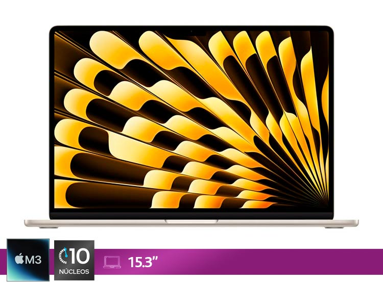 MacBook Apple Air 13 256 Go SSD 16 Go RAM Puce M2 CPU 8 Cœurs GPU 8 Cœurs Lumière Stellaire