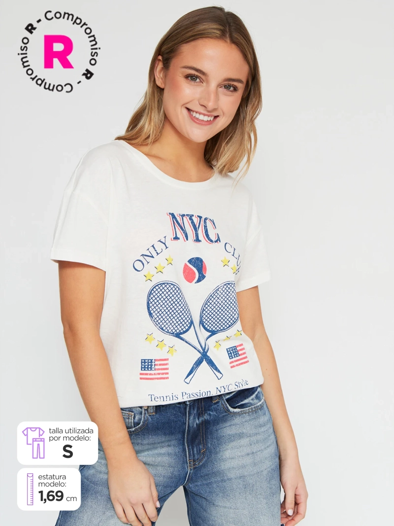 POLERA MANGA CORTA ALGODÓN MUJER INDEX ESTAMPADO - 1
