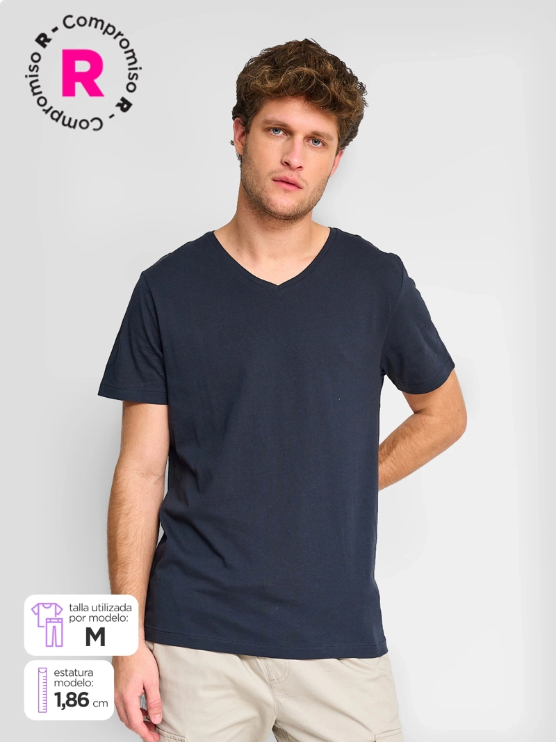 POLERA MANGA CORTA ALGODÓN HOMBRE INDEX CUELLO EN V - 1