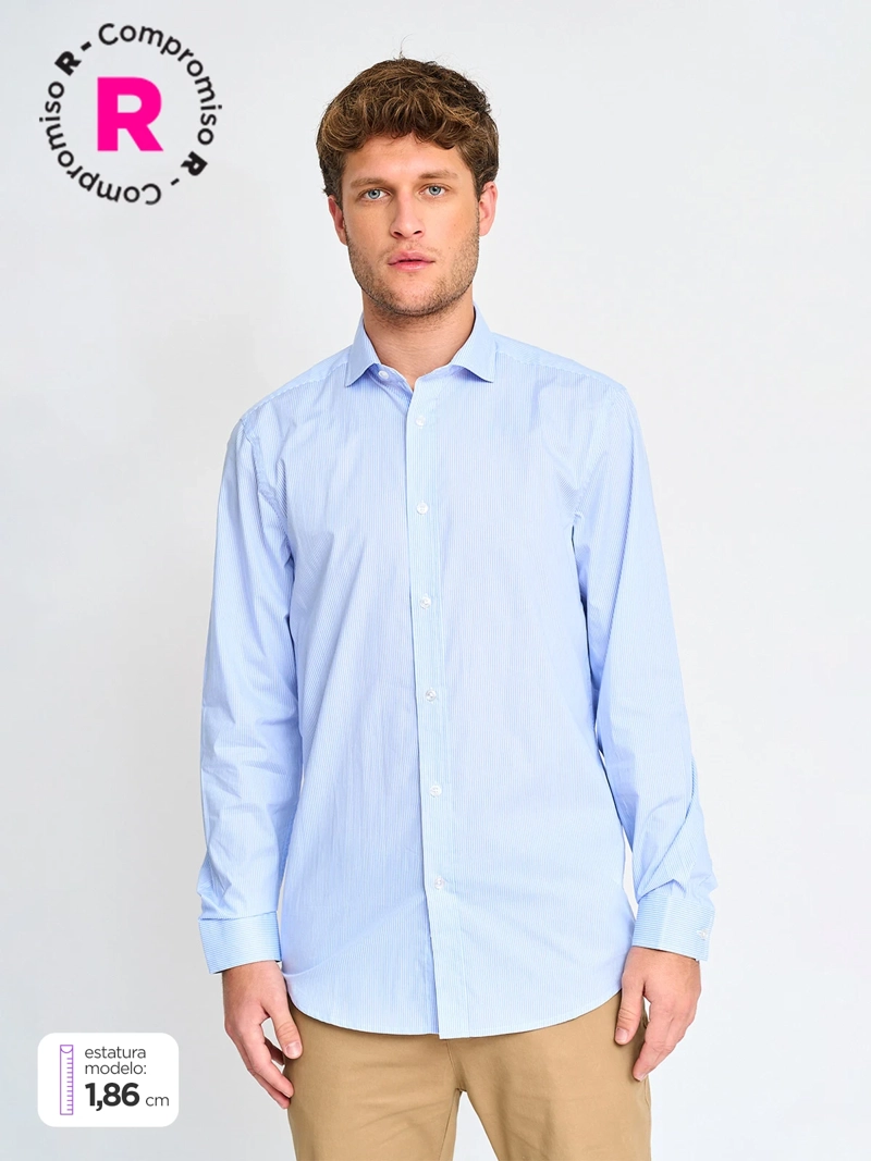CAMISA MANGA LARGA ALGODÓN HOMBRE MARQUIS CELESTE LÍNEAS SLIM FIT - 1