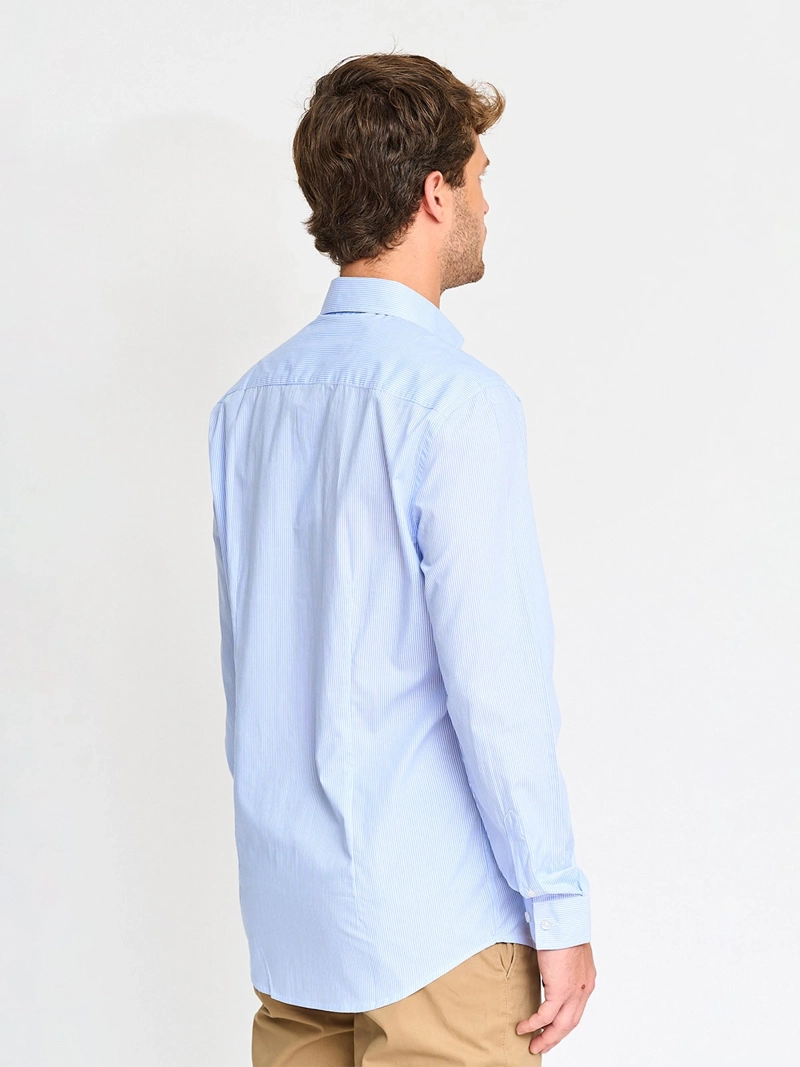 CAMISA MANGA LARGA ALGODÓN HOMBRE MARQUIS CELESTE LÍNEAS SLIM FIT - 2