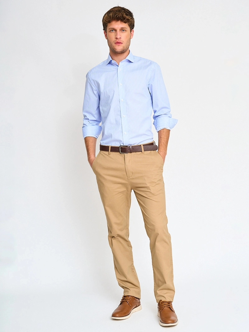 CAMISA MANGA LARGA ALGODÓN HOMBRE MARQUIS CELESTE LÍNEAS SLIM FIT - 4