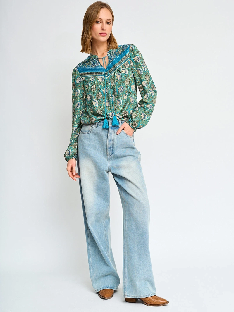 BLUSA MANGA LARGA MUJER TATIENNE CUELLO MAO ESTAMPADA - 4