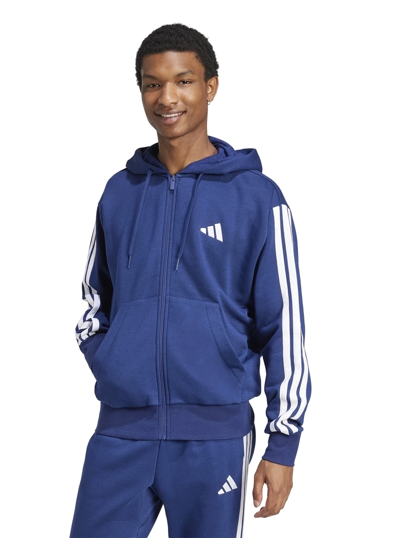 POLERÓN CON CIERRE HOMBRE ADIDAS JD1868 AZUL ESSENTIALS 3 BANDAS FLEECE HOODIE - 1