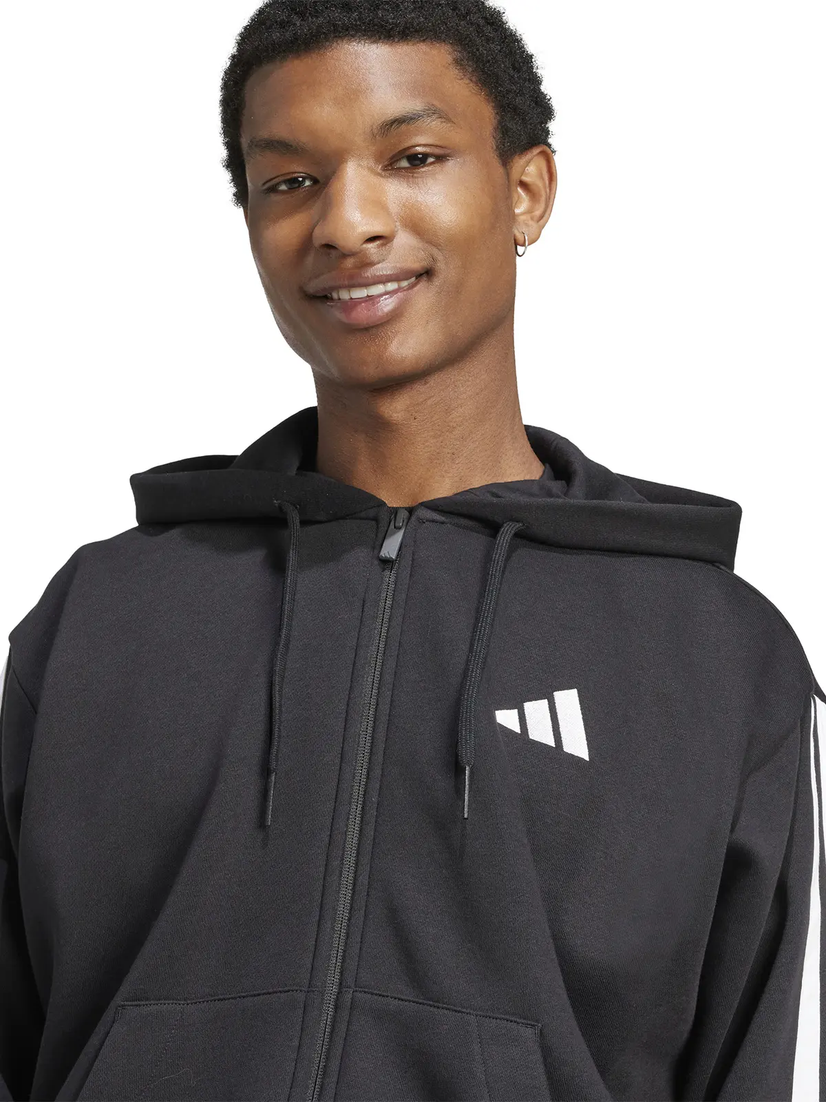 POLERÓN CON CAPUCHA HOMBRE ADIDAS JD1870 NEGRO ESSENTIALS FLEECE 3 BANDAS - 3