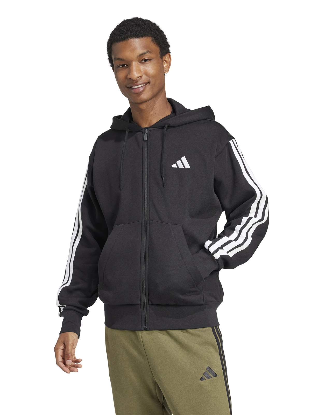 POLERÓN CON CAPUCHA HOMBRE ADIDAS JD1870 NEGRO ESSENTIALS FLEECE 3 BANDAS - 5