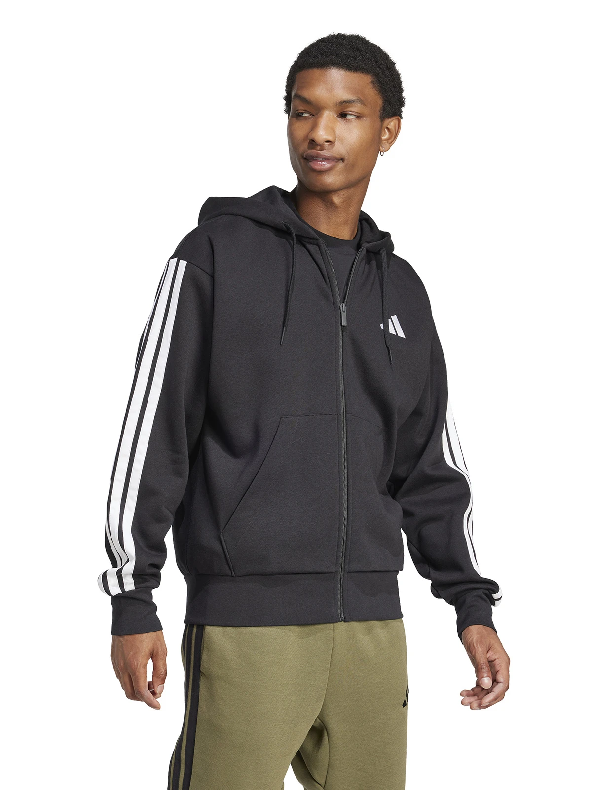 POLERÓN CON CAPUCHA HOMBRE ADIDAS JD1870 NEGRO ESSENTIALS FLEECE 3 BANDAS - 1
