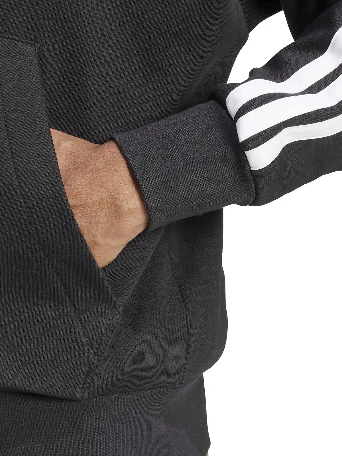 POLERÓN CON CAPUCHA HOMBRE ADIDAS JD1870 NEGRO ESSENTIALS FLEECE 3 BANDAS - 4