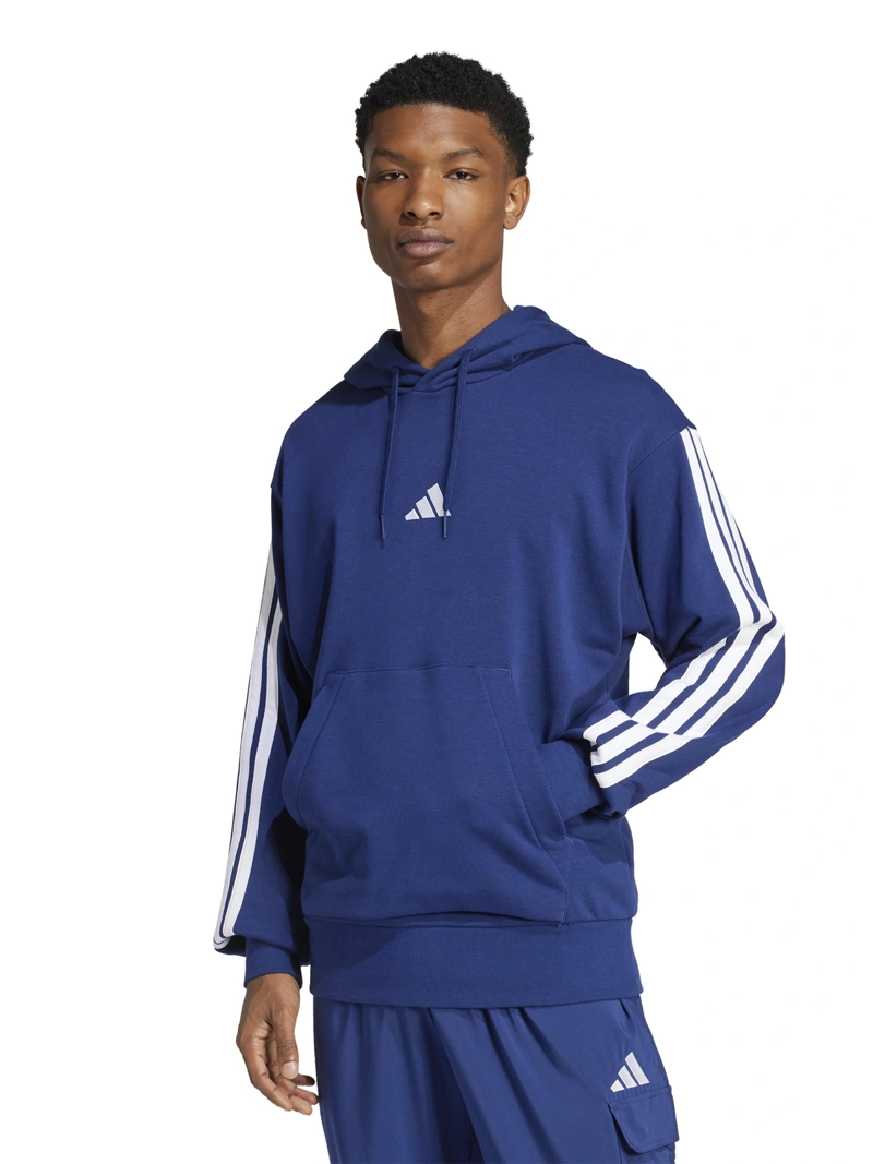 POLERÓN CON CAPUCHA HOMBRE ADIDAS JD1872 AZUL HOMBRW ESSENTIALS 3 BANDAS FELPA FRANCESA - 1