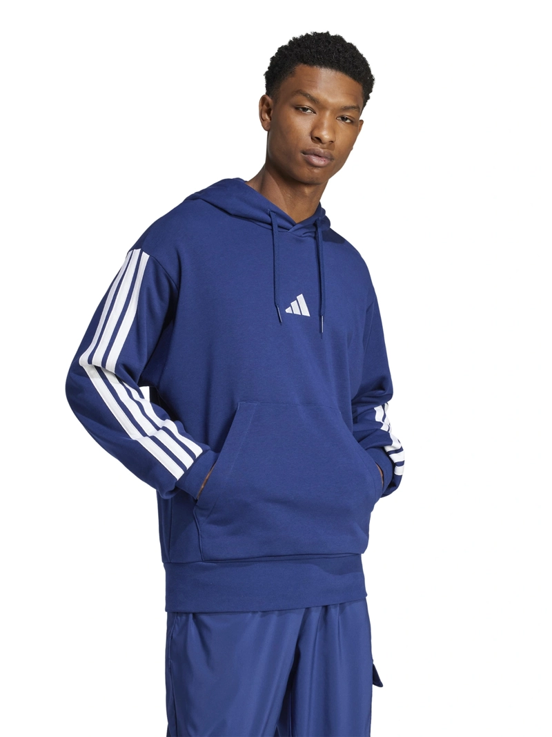 POLERÓN CON CAPUCHA HOMBRE ADIDAS JD1872 AZUL HOMBRW ESSENTIALS 3 BANDAS FELPA FRANCESA - 5