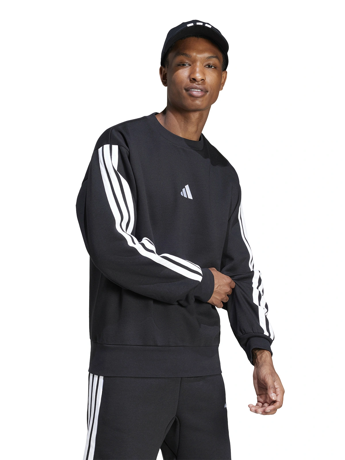 POLERÓN HOMBRE ADIDAS JE6304 NEGRO MANGA LARGA 3 BANDAS FLEECE - 5
