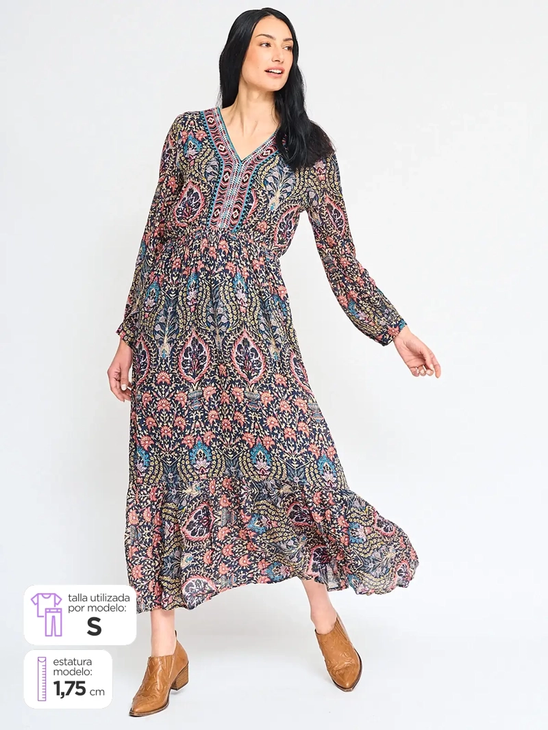 VESTIDO LARGO MUJER TATIENNE ESTAMPADO BORDADO - 1