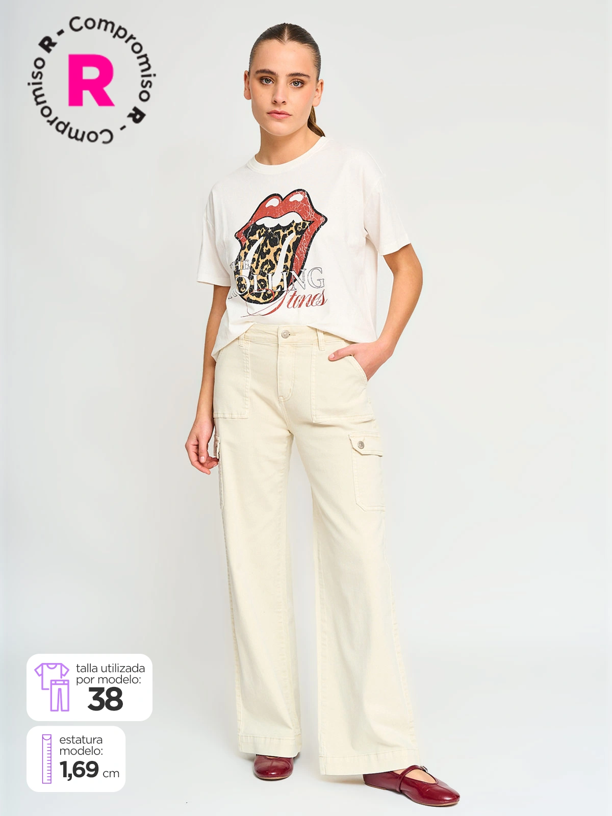 PANTALÓN DE BUZO ALGODÓN WIDE LEG MUJER INDEX CARGO