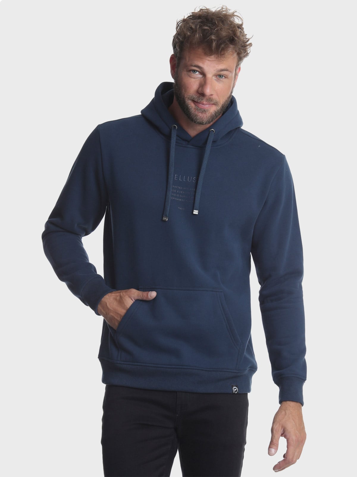 POLERÓN HOMBRE ELLUS AZUL MARINO CON BOLSILLO CANGURO - 1
