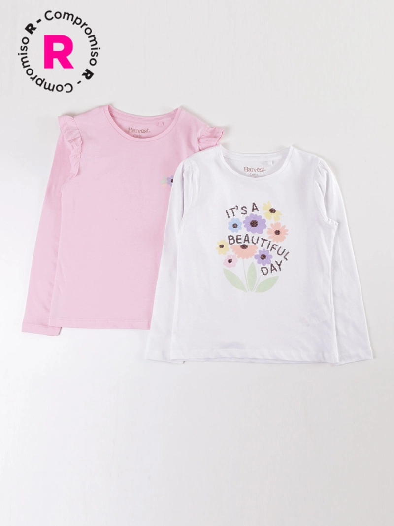 PACK X2 POLERA MANGA LARGA ALGODÓN NIÑA HARVEST LENTEJUELAS Y VUELOS - 1