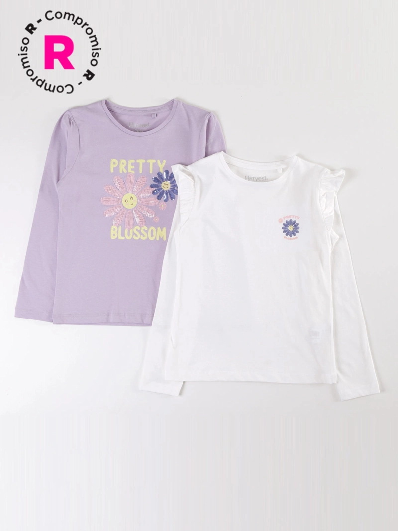 PACK X2 POLERA MANGA LARGA ALGODÓN NIÑA HARVEST LENTEJUELAS Y VUELOS - 1