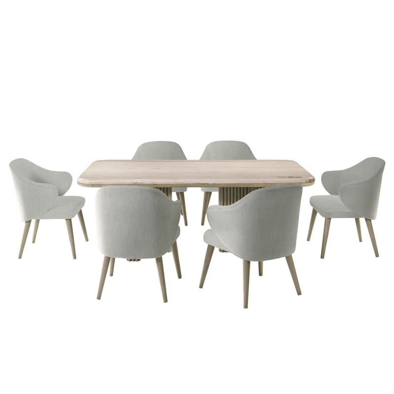 JUEGO DE COMEDOR MAISON LINETT CELINE 6 SILLAS MÁRMOL GENUINO GRIS - 2