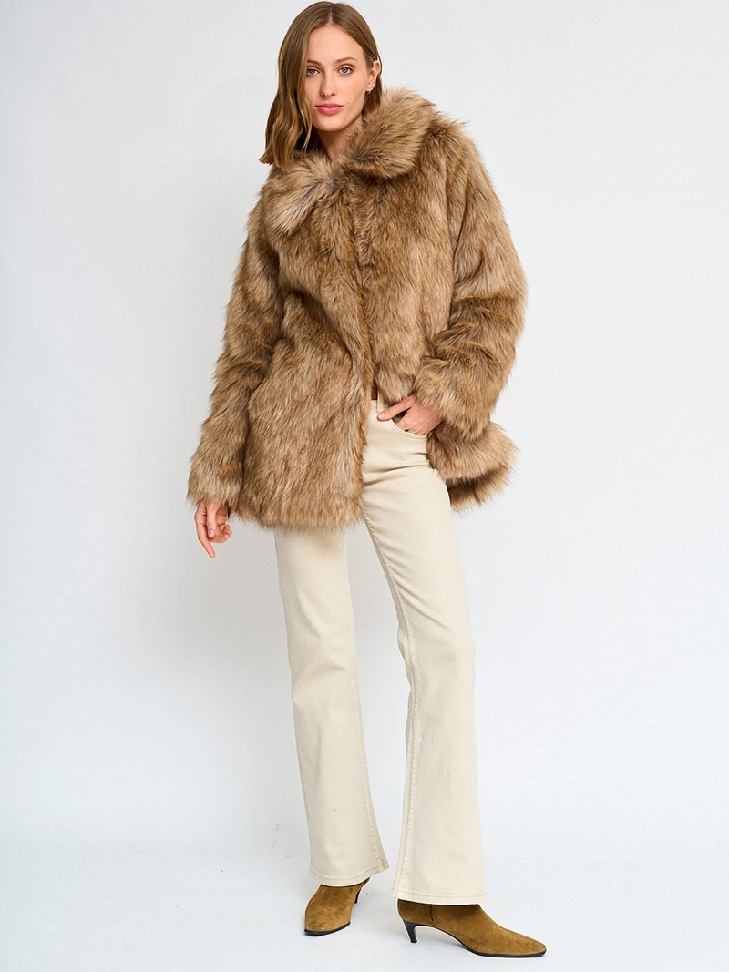 CHAQUETA MUJER TATIENNE CAFE EFECTO PIEL PELUDA - 4