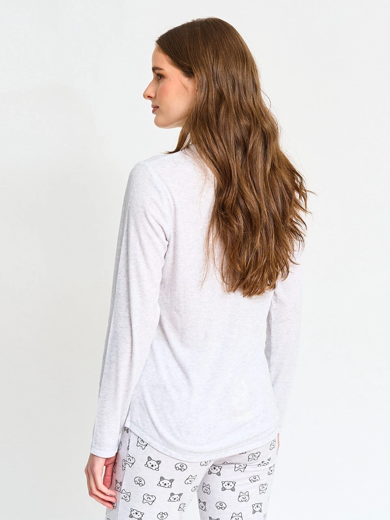 POLERA DE PIJAMA MANGA LARGA MUJER BOTONES - 2