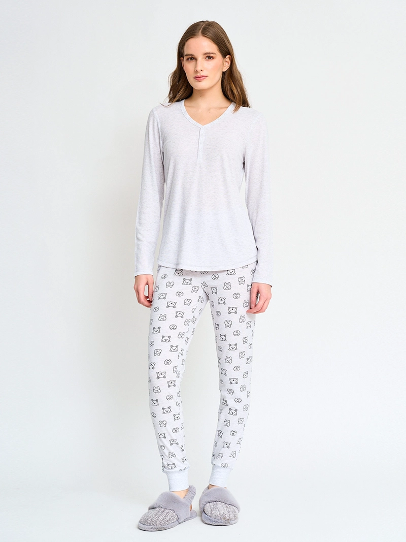POLERA DE PIJAMA MANGA LARGA MUJER BOTONES - 4