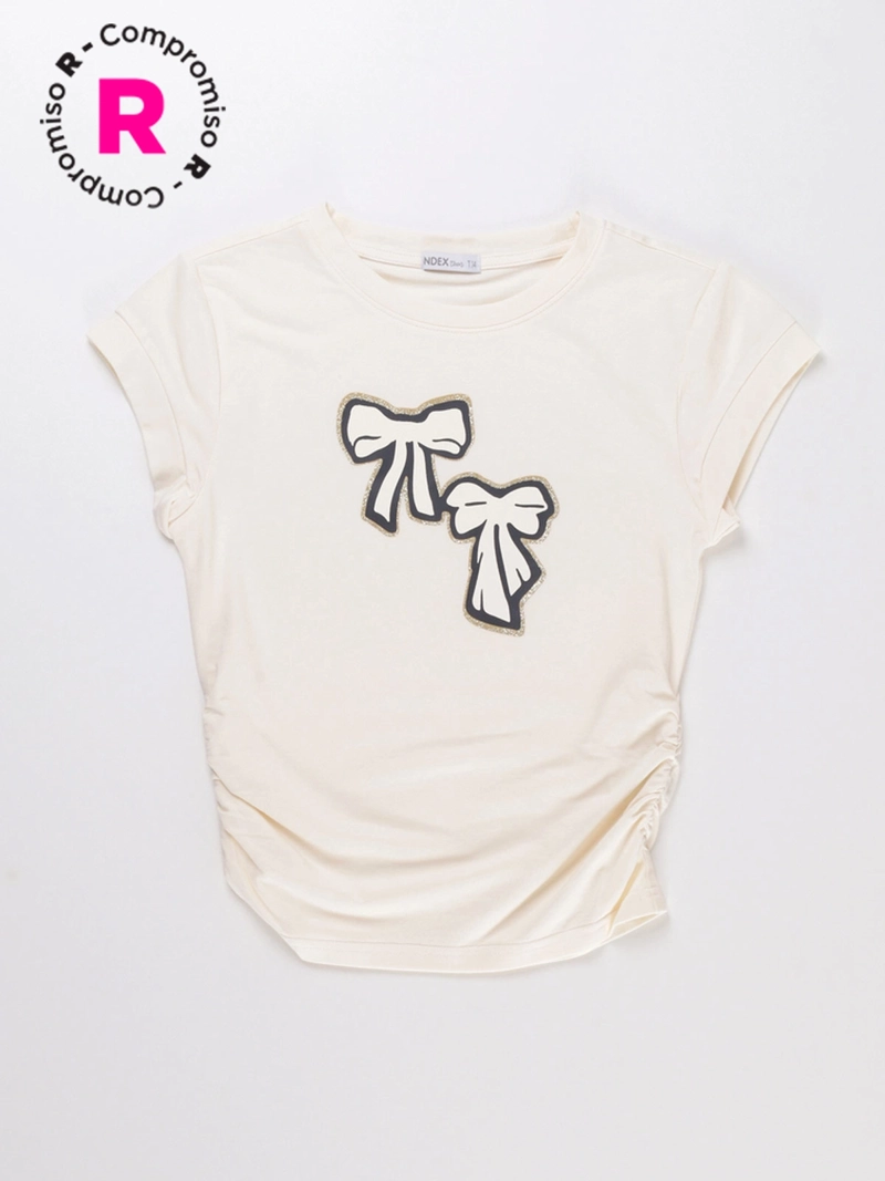 POLERA MANGA CORTA ALGODÓN NIÑA INDEX RECOGIDO - 1