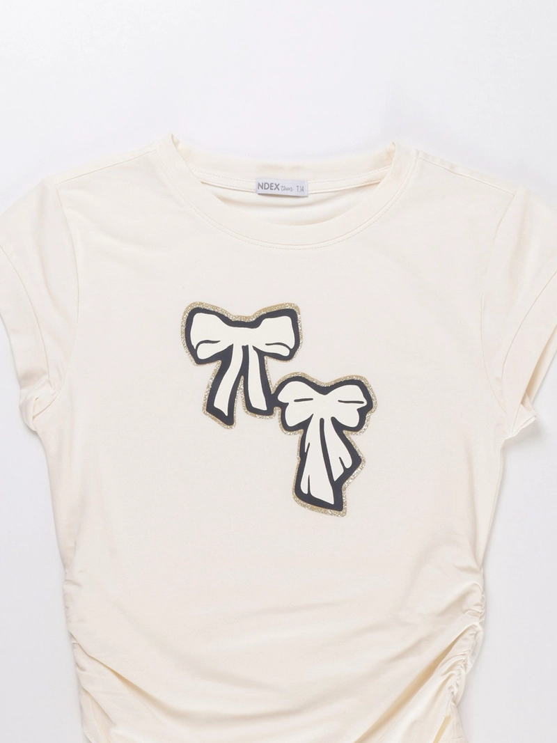 POLERA MANGA CORTA ALGODÓN NIÑA INDEX RECOGIDO - 3