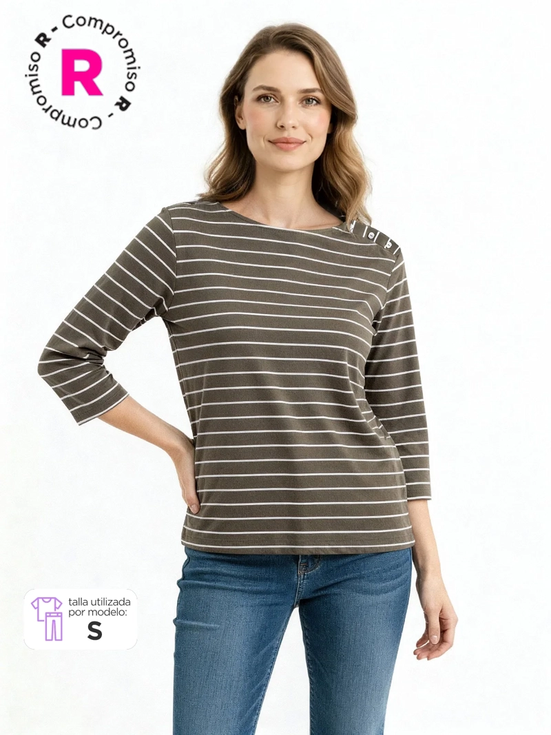 POLERA MANGA 3/4 ALGODÓN MUJER REGATTA RAYAS - 1
