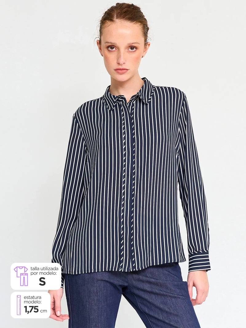 BLUSA MANGA LARGA MUJER CACHAREL CUELLO CAMISERO - 1