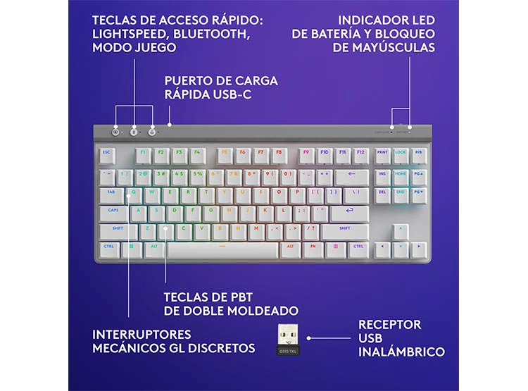 TECLADO WINDOWS MAC OS INALÁMBRICO LOGITECH G515 GRIS - 6