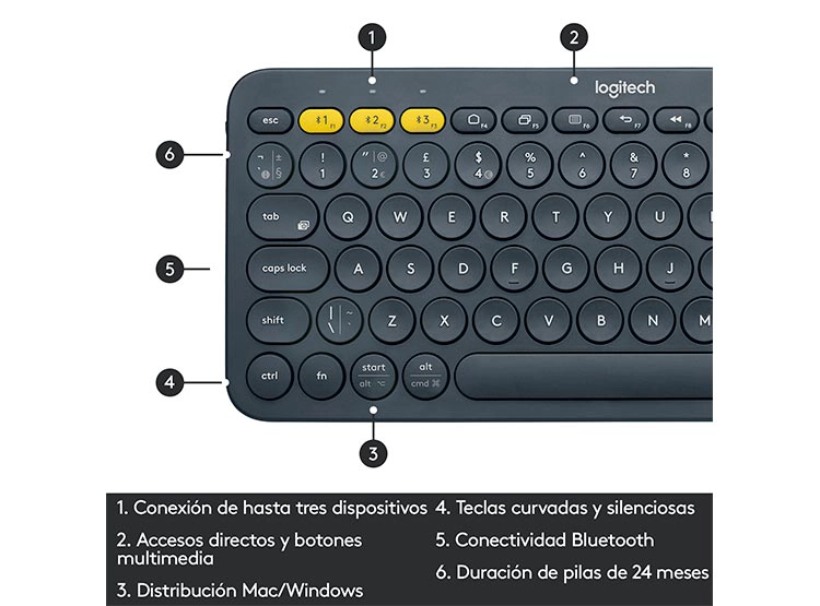 TECLADO WINDOWS MAC OS LINUX INALÁMBRICO LOGITECH PEBBLE KEYS 2 K380 GRAFITO - 6