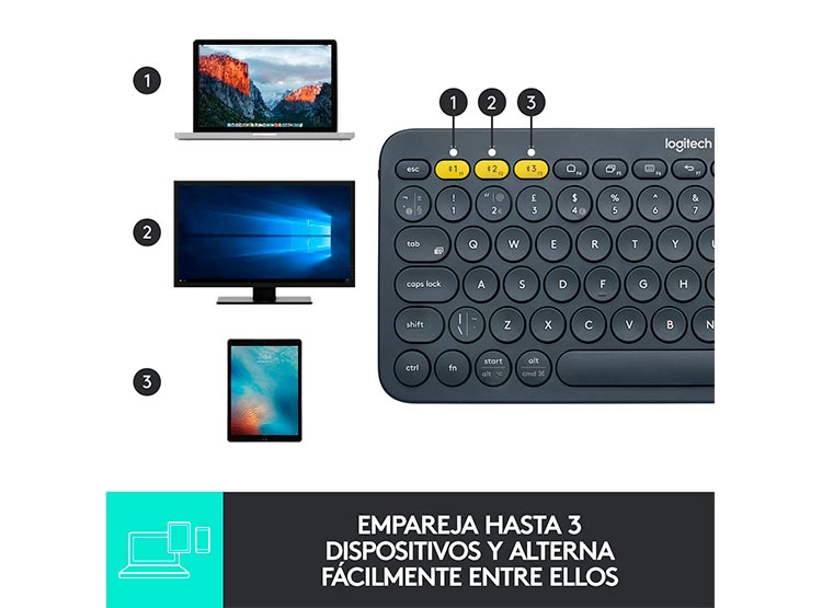 TECLADO WINDOWS MAC OS LINUX INALÁMBRICO LOGITECH PEBBLE KEYS 2 K380 GRAFITO - 7