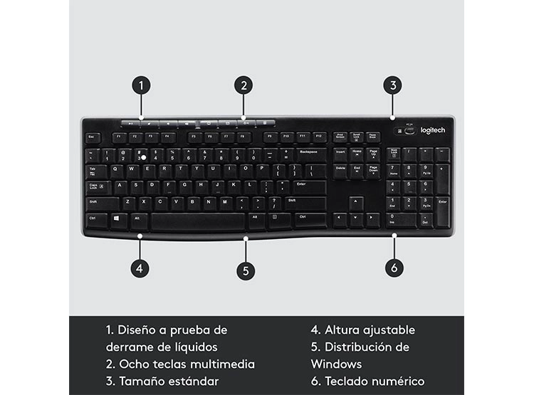 TECLADO WINDOWS INALÁMBRICO LOGITECH K270 NEGRO - 6