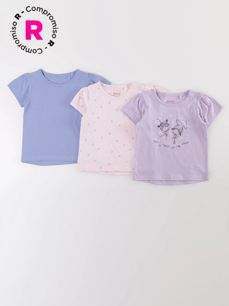 PACK X3 POLERA MANGA CORTA ALGODÓN NIÑA BABY HARVEST - 1
