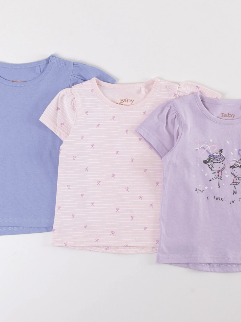 PACK X3 POLERA MANGA CORTA ALGODÓN NIÑA BABY HARVEST - 3
