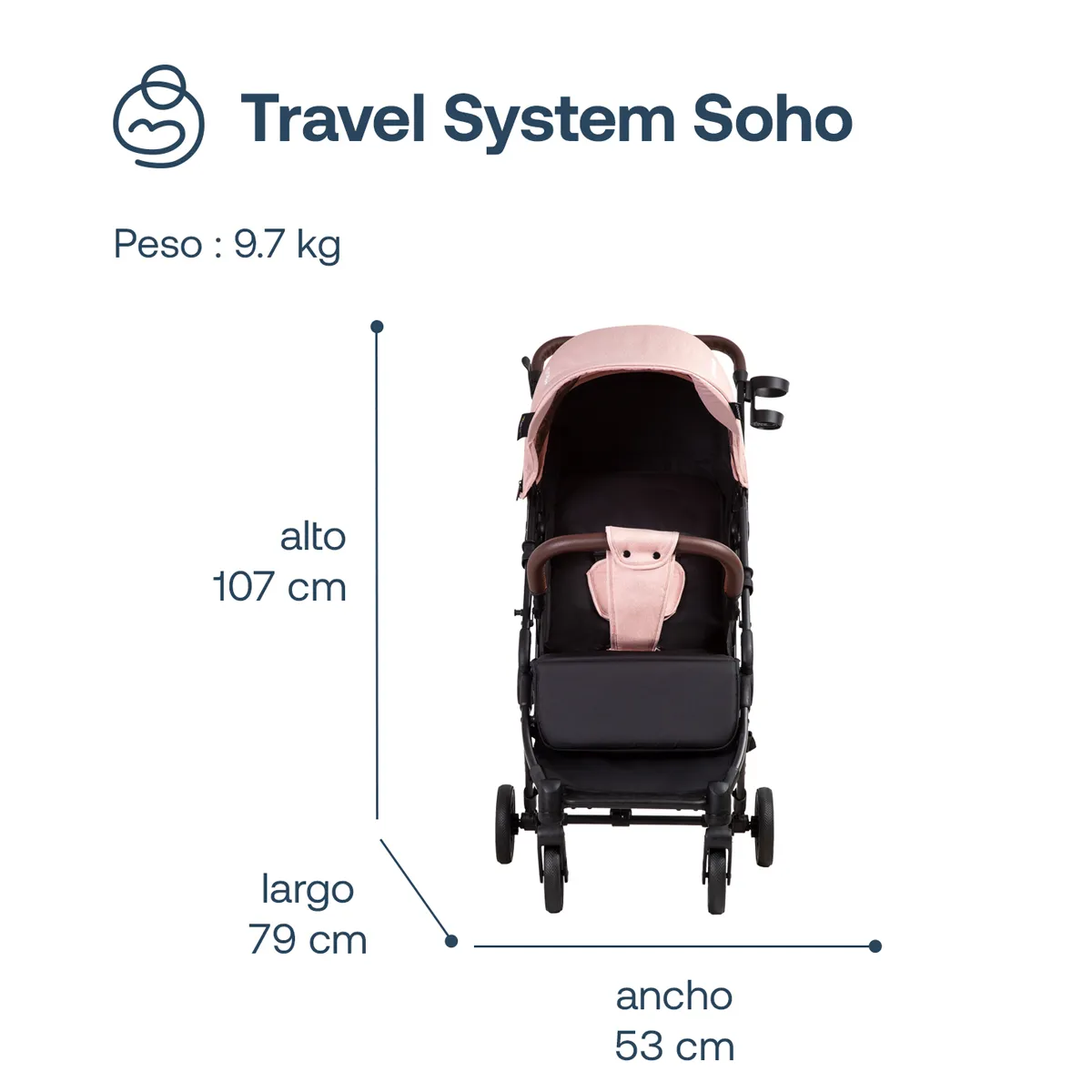COCHE MALETA ULTRACOMPACTO PASEO MICRO SX ROSA BEBESIT - 8
