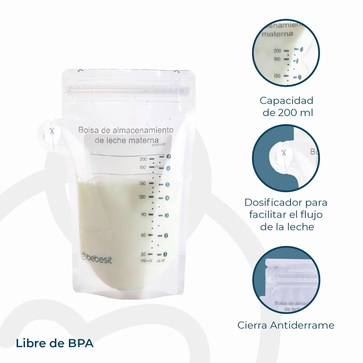 PACK BEBESIT BB001016180 30 BOLSAS ALMACENAMIENTO LECHE MATERNA 200ML - 6