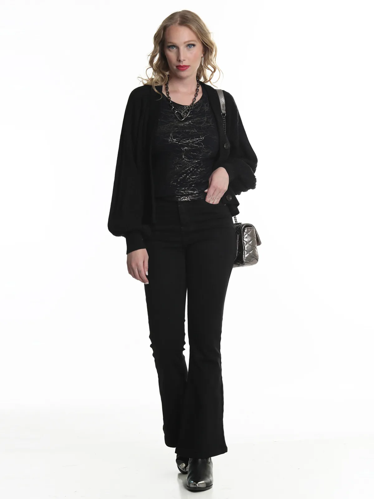CARDIGAN MUJER ELLUS NEGRO TEJIDO - 1