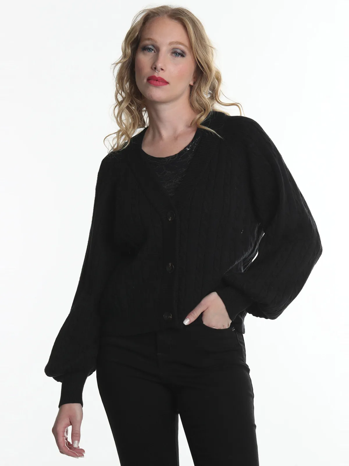 CARDIGAN MUJER ELLUS NEGRO TEJIDO - 2