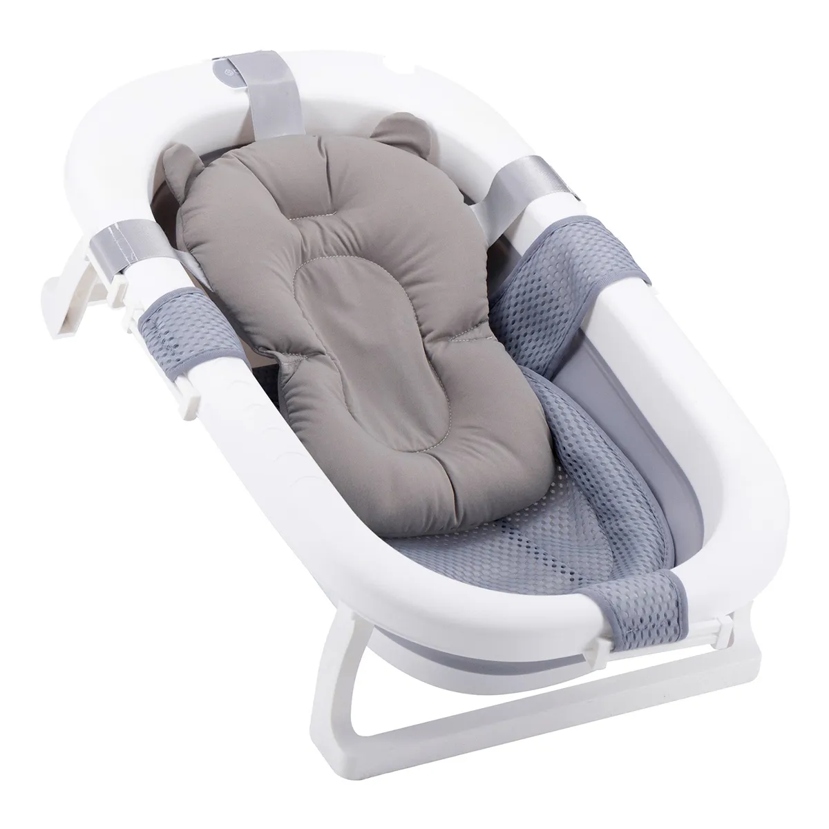 BAÑERA PLEGABLE BEBE CON COJIN ALMOHADA Y REDUCTOR GRIS - 1