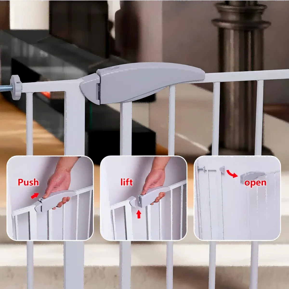 REJA DE SEGURIDAD BEBE PUERTA MASCOTA DOBLE SEGURO 75-82 CM - 8