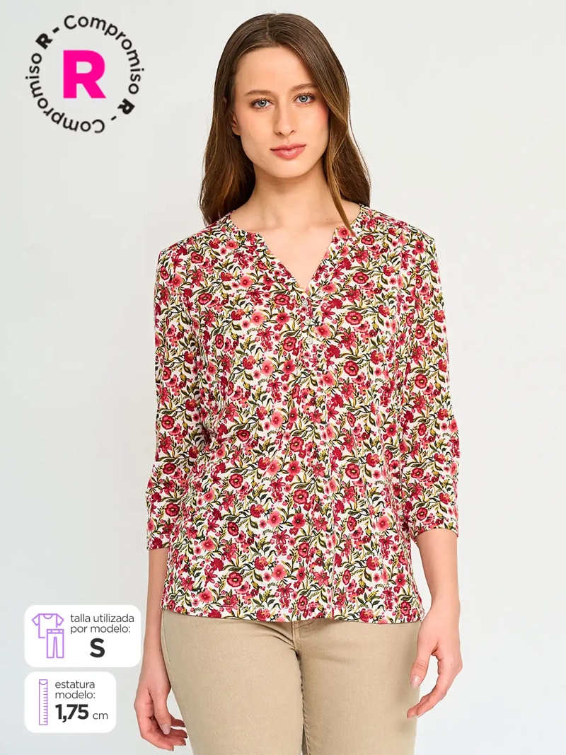 POLERA MANGA 3/4 MUJER AZIZ ESTAMPADA - 1