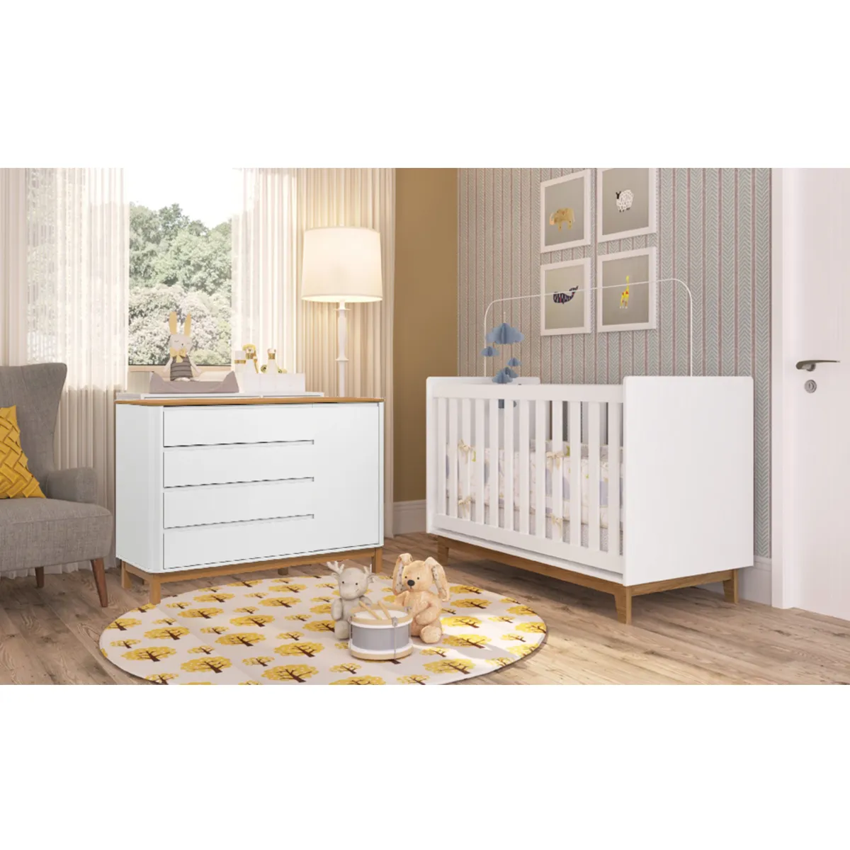CÓMODA KIDSCOOL FLOW ECO WOOD BLANCO MDF 1 PUERTA 4 CAJONES - 4