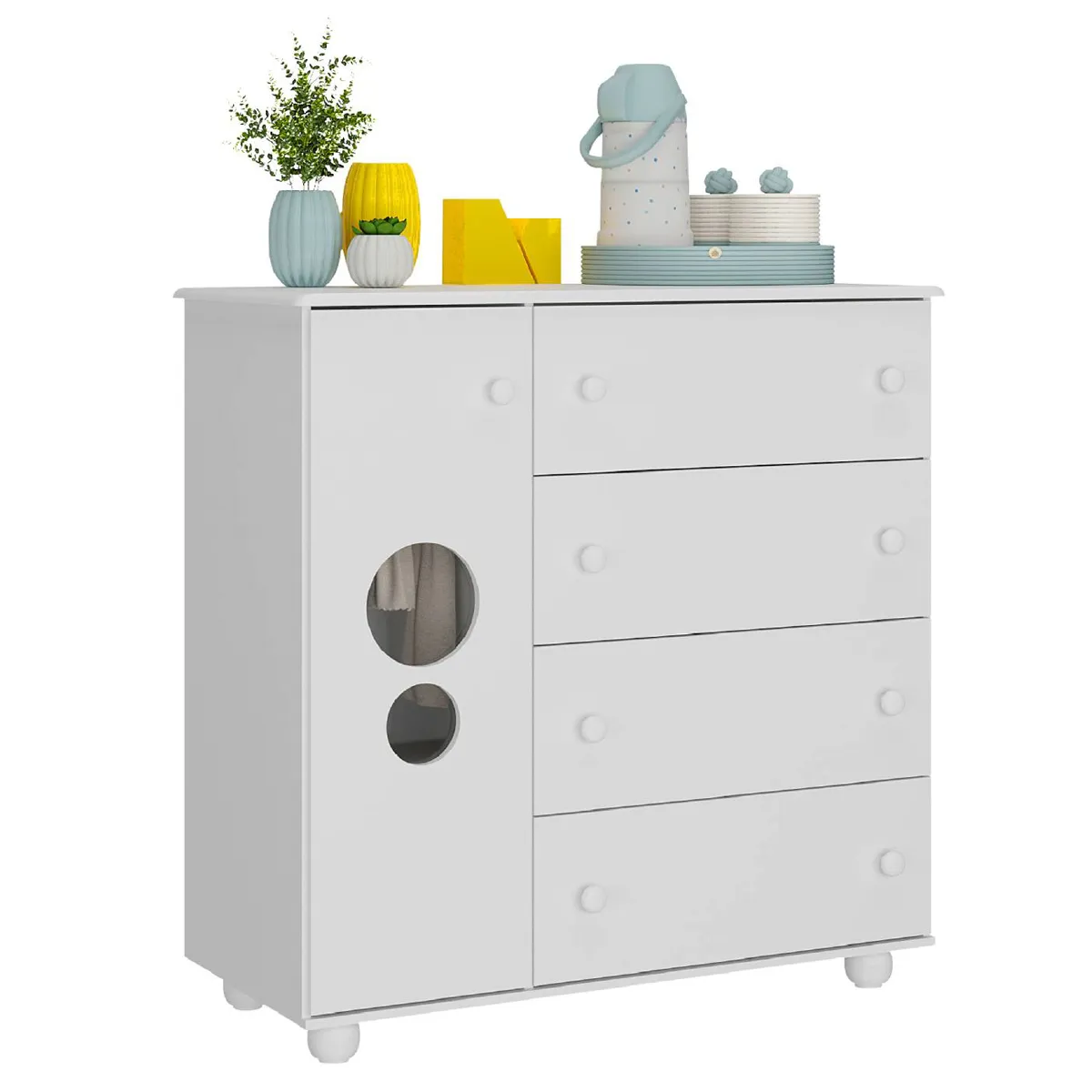CÓMODA KIDSCOOL TOP BLANCO 1 PUERTA 4 CAJONES - 1