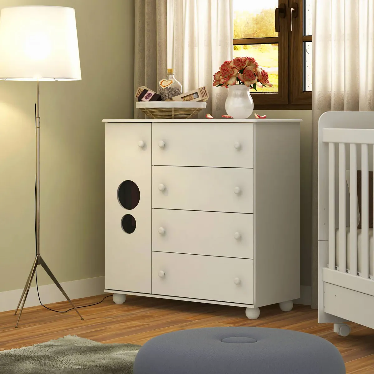 CÓMODA KIDSCOOL TOP BLANCO 1 PUERTA 4 CAJONES - 6