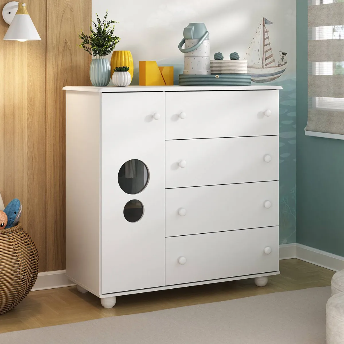 CÓMODA KIDSCOOL TOP BLANCO 1 PUERTA 4 CAJONES - 7