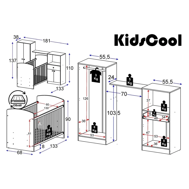 CUNA KIDSCOOL BLANCO TOP BABY + CÓMODA + CLOSET - 6