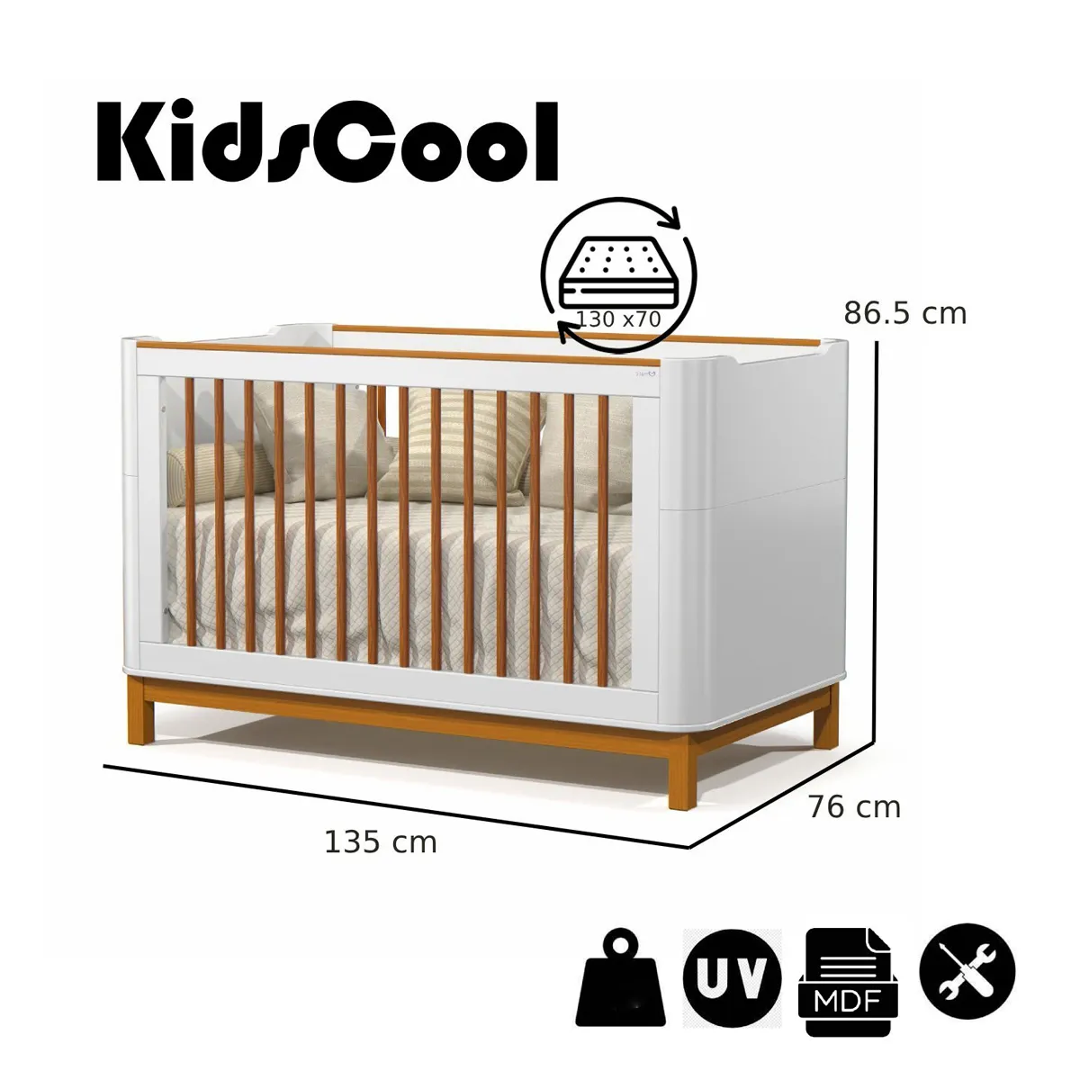 CUNA KIDSCOOL 61792 BLANCO 3 FUNCIONES FLOW BLANCA ECO WOOD - 5
