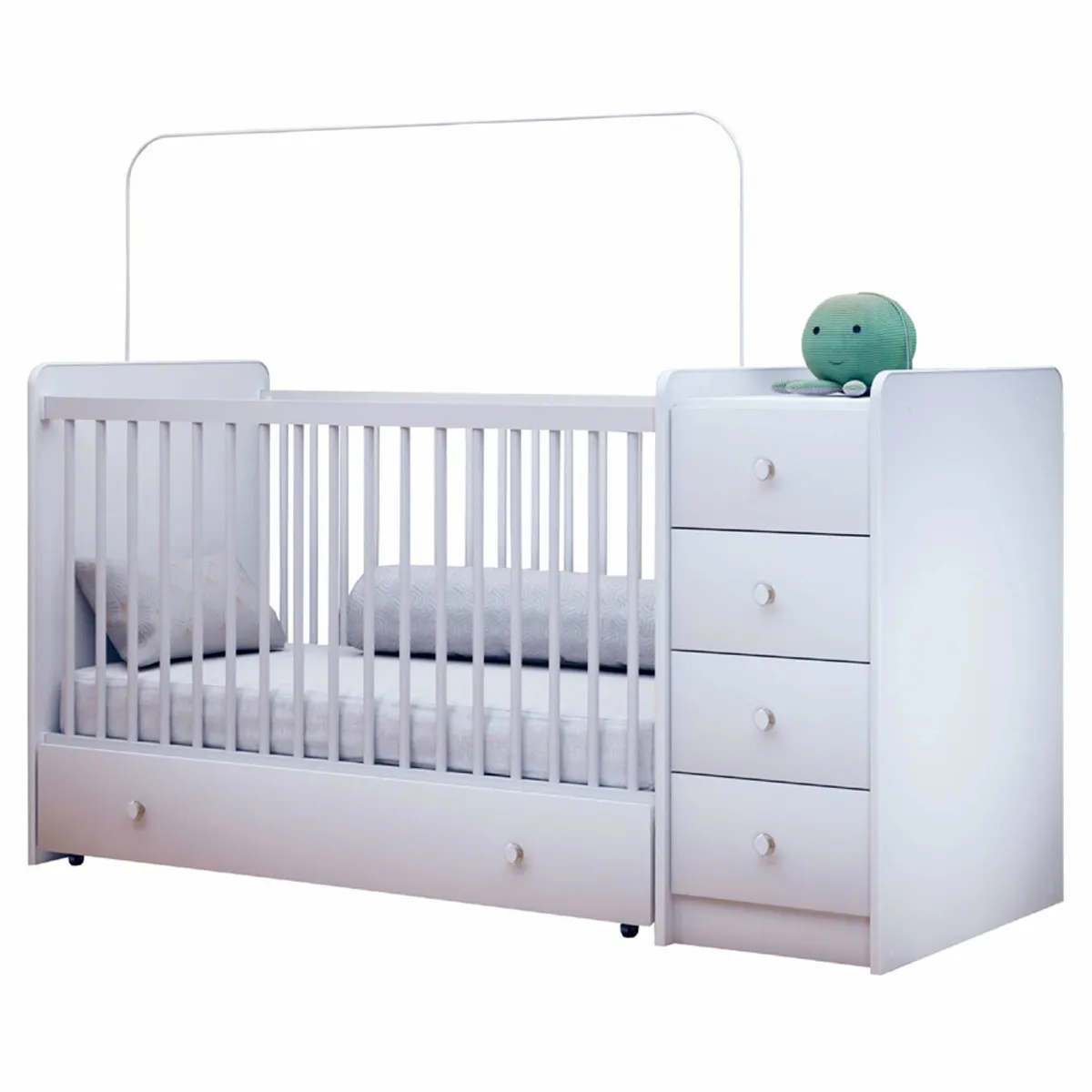 CUNA KIDSCOOL BLANCO TOP BABY + CÓMODA + CAJONERA - 1