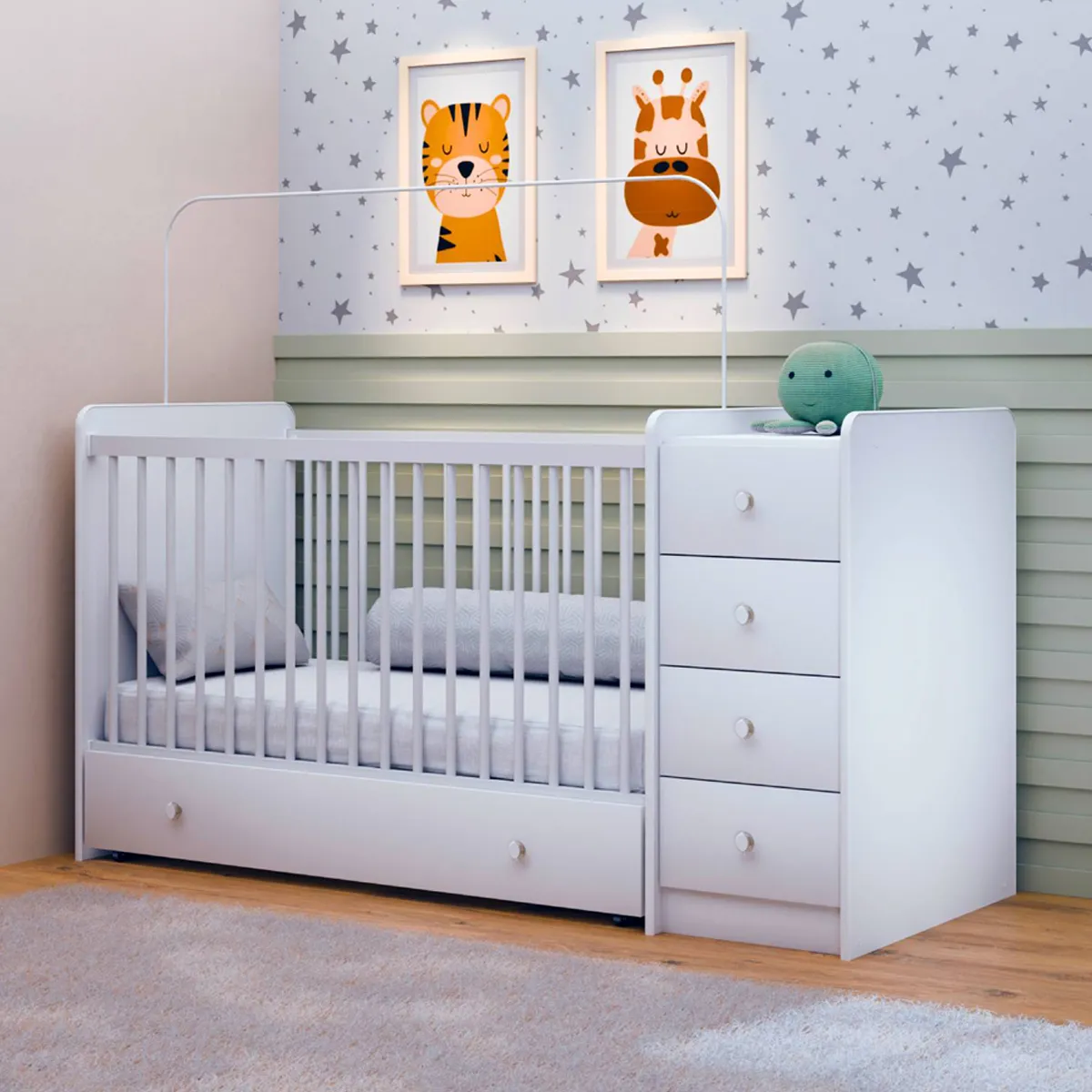 CUNA KIDSCOOL BLANCO TOP BABY + CÓMODA + CAJONERA - 2