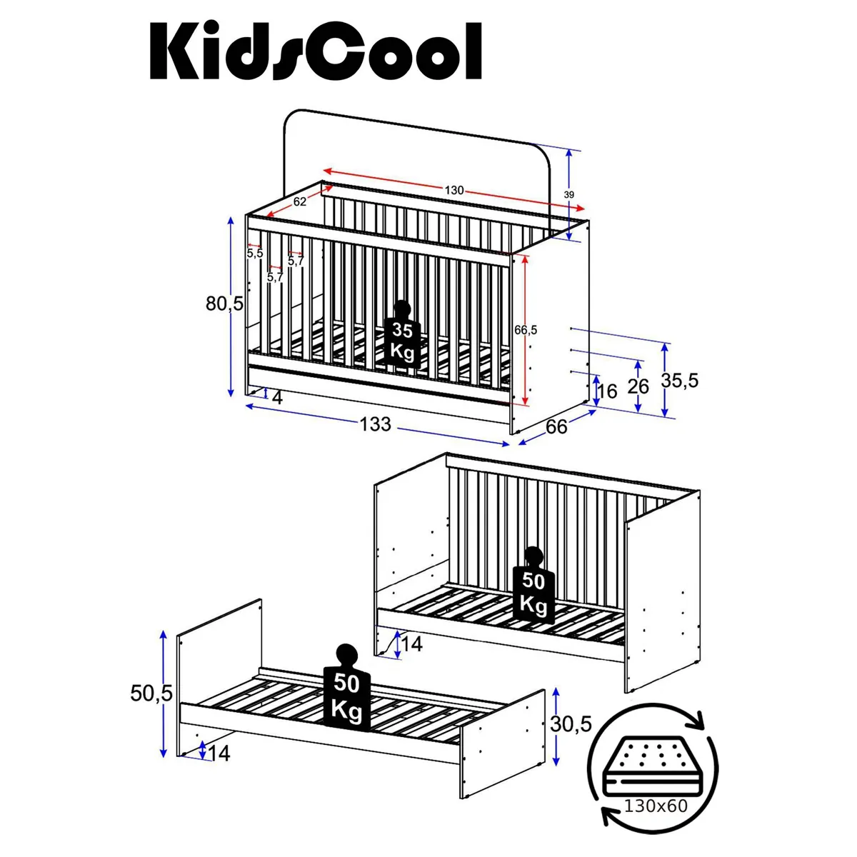 CUNA KIDSCOOL MP0527R.0001 BLANCO NEW 3 FUNCIONES - 4